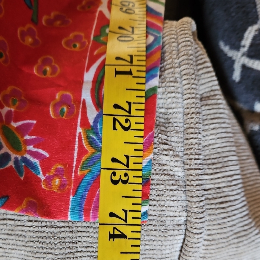 Vintage Cotton Indian Block Design  Orange  Blue Floral Shower 72" X 72" Curtain - Picture 17 of 17